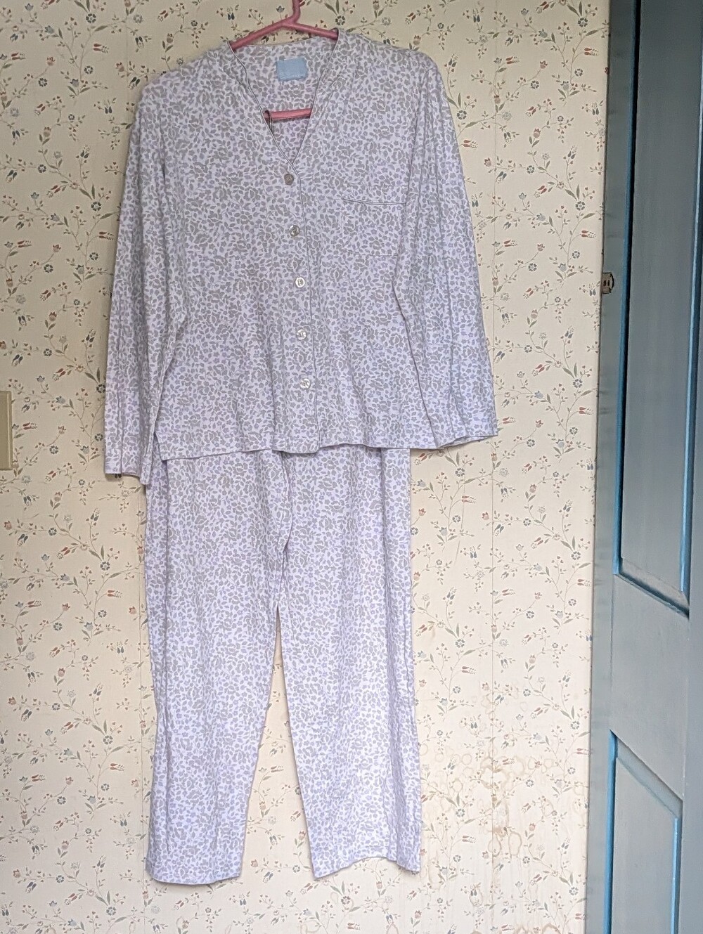 Spa by Charter Club Floral Pajama Set Button-Up Top Elastic Pants Pima Cotton M
